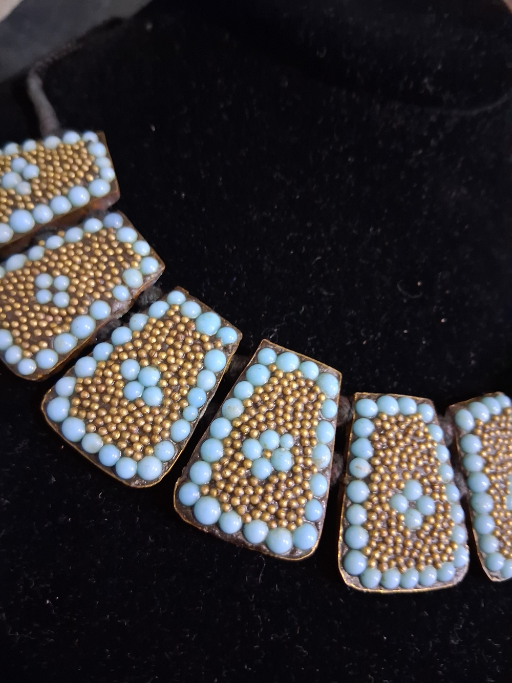 Fashion Jewelry Kashmir Turquoise Gold Statement Beaded Collar Necklace Tribal - Picture 3 of 12